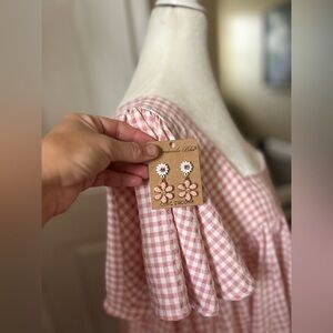 ⭐️ Sweet Lemon Pink & White Picnic Dress + FREE matching earrings